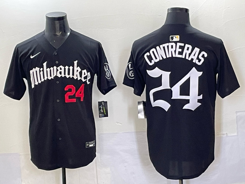 Men Milwaukee Brewers #24 Contreras black Nike MLB 2025 Jersey 006